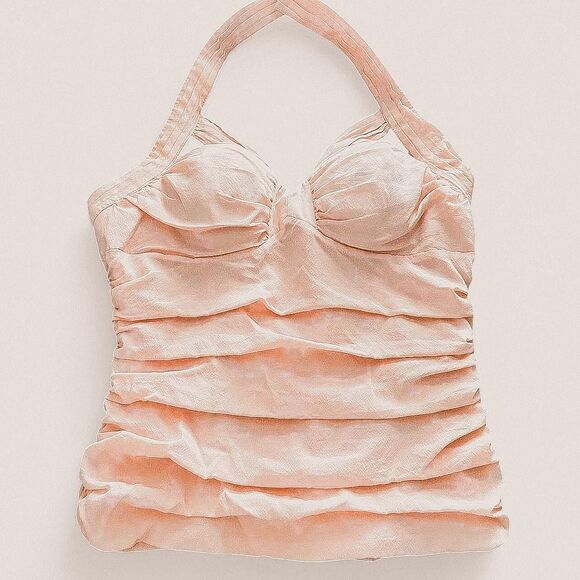 Bebe Vintage Y2K Pink Silk Bustier Halter Ruched Pleated drape Top | Size Small - Picture 1 of 7